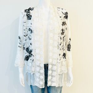 Alberto Makali VTG Floral White Lace Cardigan Blouse Dainty Artsy Romantic Sz M